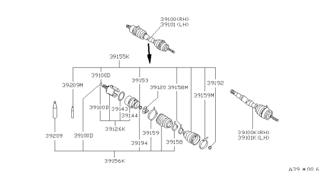 1984 Nissan Pulsar NX Shaft Front Drive Diagram for 39101-11A00