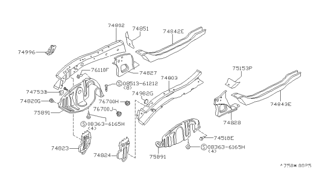 1985 Nissan Pulsar NX Member & Fitting Diagram