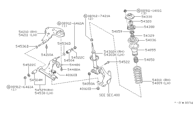 1984 Nissan Pulsar NX Arm Lower RH Diagram for 54502-04A00