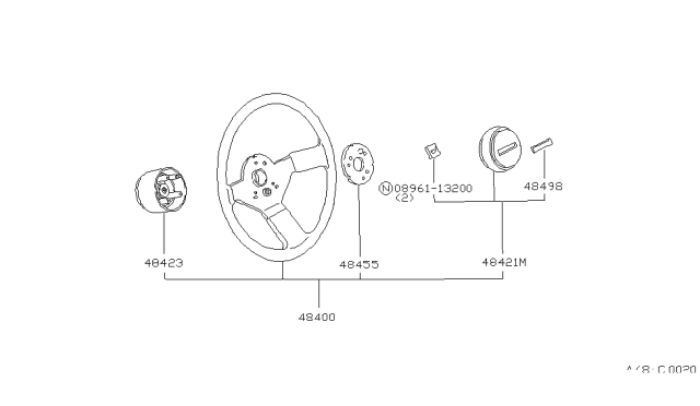 1985 Nissan Pulsar NX Steering Wheel Assembly Diagram for 48400-31M16