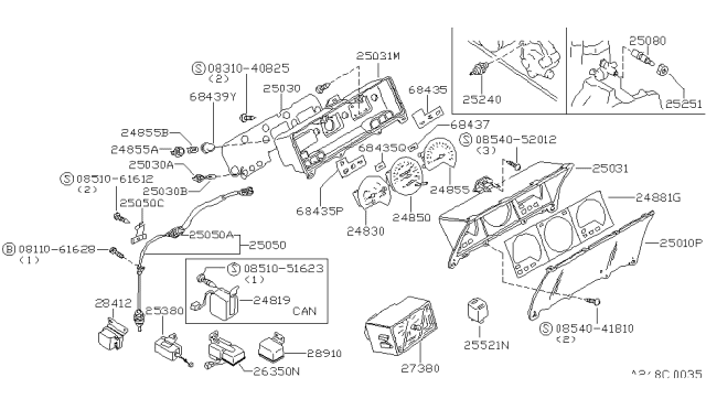 1983 Nissan Pulsar NX Speedometer Assembly Diagram for 24850-37M07