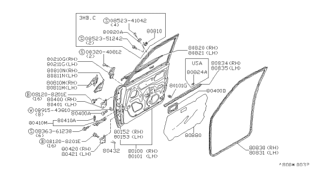 1983 Nissan Pulsar NX WEATHERSTRIP Door Front RH Diagram for 80834-26M01