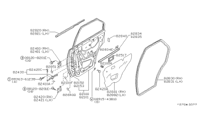 1984 Nissan Pulsar NX Molding-Rear LH-Out Door Diagram for 82821-01M03
