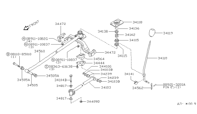 1985 Nissan Pulsar NX Transmission Control & Linkage Diagram