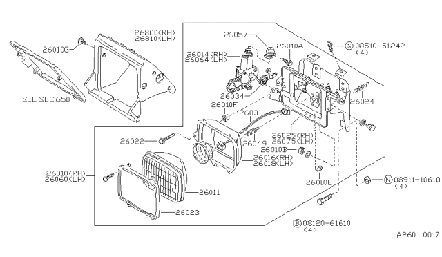 1983 Nissan Pulsar NX Headlamp Housing Assembly, Driver Side Diagram for 26075-31M26
