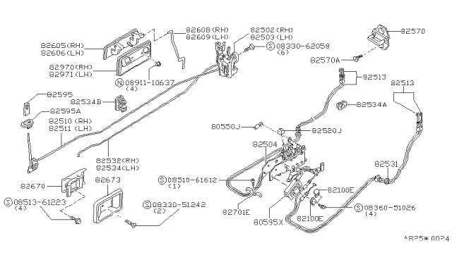 1985 Nissan Pulsar NX Front Door Outside Handle Assembly, Left Diagram for 80607-01M00