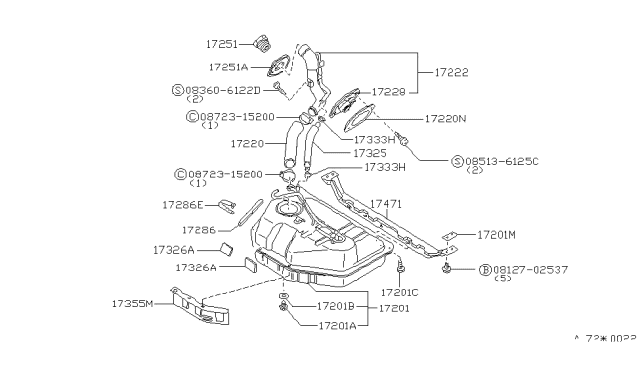 1983 Nissan Pulsar NX Fuel Tank Assembly Diagram for 17202-16M00