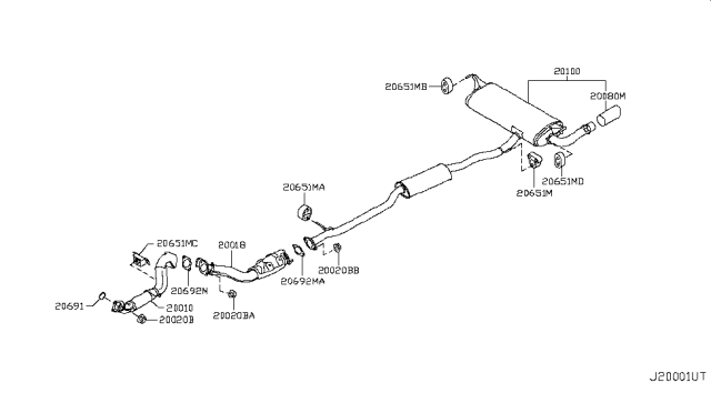 2013 Nissan Rogue Exhaust, Main Muffler Assembly Diagram for 20100-JM11C