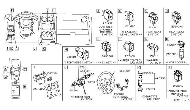 2015 Nissan Rogue Combination Switch Body Diagram for B5567-CB69D