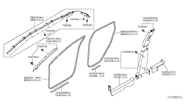 2012 Nissan Rogue Weatherstrip-Body Side,RH Diagram for 76921-JM00A