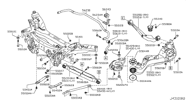 2010 Nissan Rogue Member Assembly, Suspension Diagram for 55401-JG000