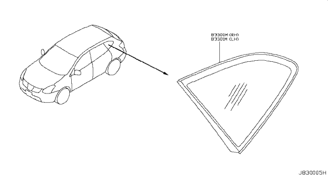 2012 Nissan Rogue Glass Assy-Side Window,LH Diagram for 83301-JM00A