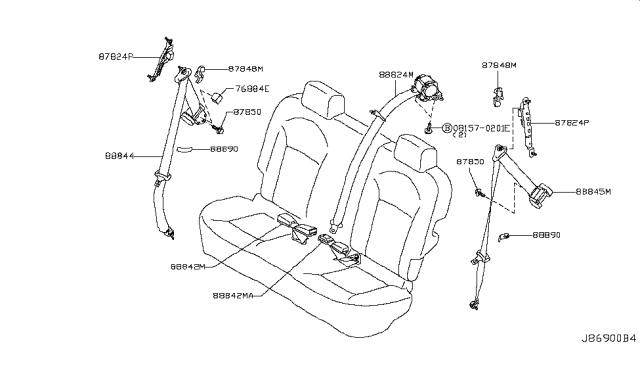 2009 Nissan Rogue Rear Seat Belt Diagram 1