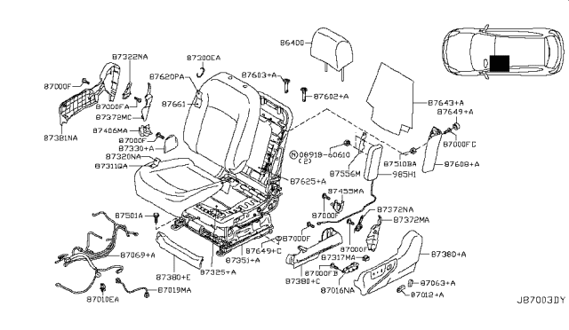 2008 Nissan Rogue Trim Assembly - Front Seat Back Diagram for 87670-JM30B