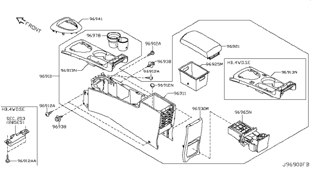 2010 Nissan Rogue Console Box-Floor Diagram for 96910-JM40B