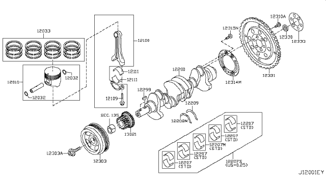 2011 Nissan Rogue Piston,Crankshaft & Flywheel Diagram