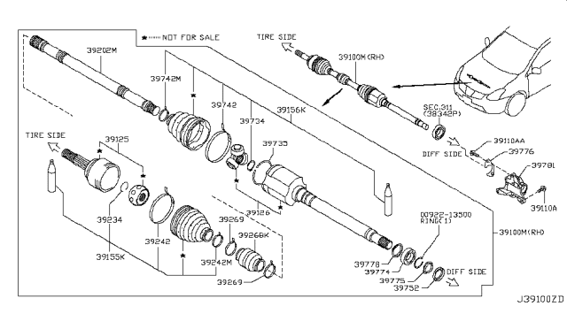 2010 Nissan Rogue Bearing-Support Diagram for 39774-JA02A