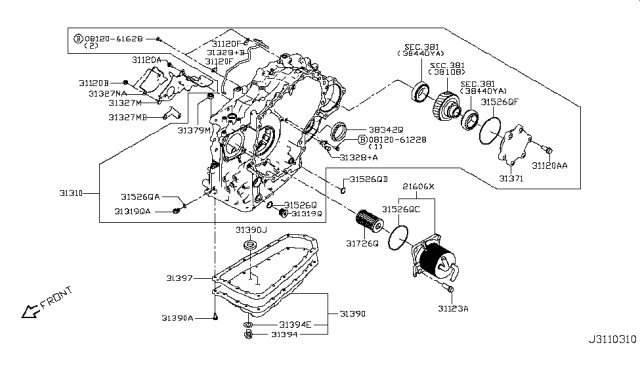 2010 Nissan Rogue Seal-Oil,Differential Transmission Case Diagram for 38342-8E000