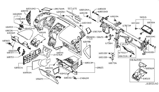 2009 Nissan Rogue Lid-Glove Box Diagram for 68510-JM00B