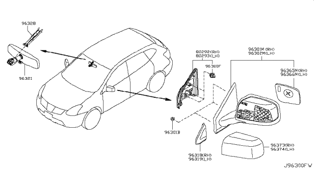2014 Nissan Rogue Mirror Body Cover, Passenger Side Diagram for 96373-JM00A