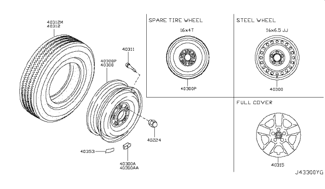 2012 Nissan Rogue Disc Wheel Cap Diagram for 40315-JM00B