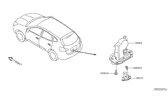 2012 Nissan Rogue Back Door Lock & Handle Diagram