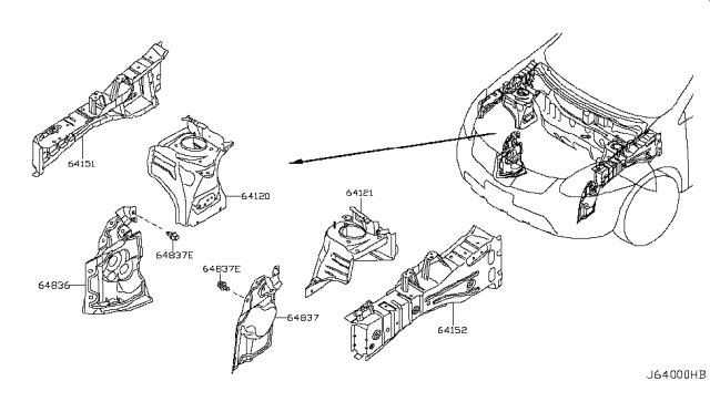 2011 Nissan Rogue Cover-Splash,Hoodledge RH Diagram for 64838-JG00A