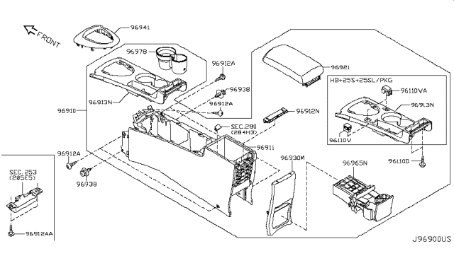 2012 Nissan Rogue Console Box Assembly-Floor,Front Diagram for 96910-1VX6A