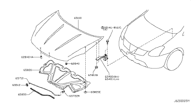 2013 Nissan Rogue Insulator-Hood Diagram for 65840-JM00A