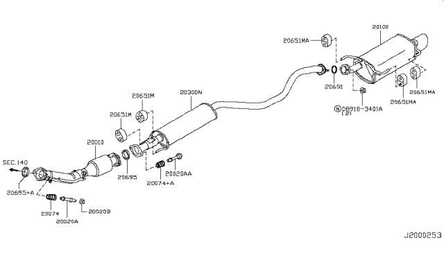 2015 Nissan Juke Exhaust Tube Assembly, Front Diagram for 20010-1KM1B