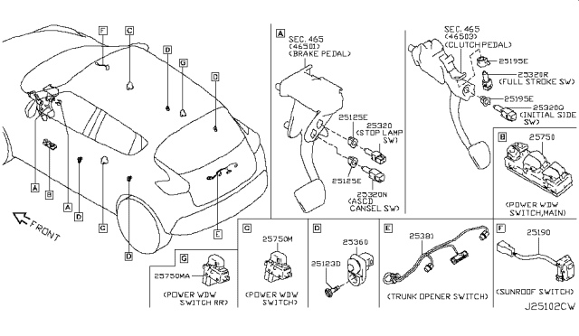 2013 Nissan Juke Stop Lamp Switch Assembly Diagram for 25320-BC60B