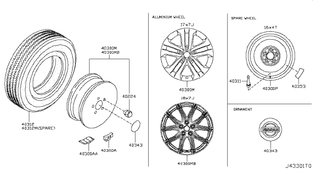 2017 Nissan Juke Spare Tire Wheel Assembly Diagram for 40300-JM07B