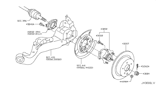 2011 Nissan Juke Hub Assembly Rear Diagram for 43202-EN100