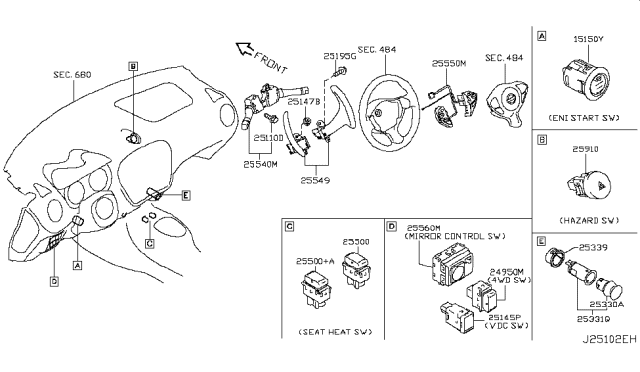 2014 Nissan Juke Switch-ASCD, Steering Diagram for 25550-1KA1A