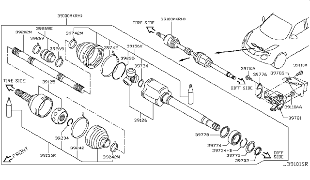2013 Nissan Juke Retainer-Bearing,Front Drive Shaft Diagram for 39776-3JA0A