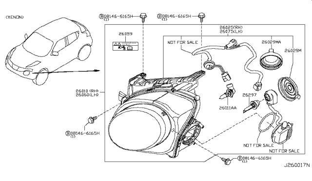 2014 Nissan Juke Headlamp Housing Assembly, Passenger Side Diagram for 26025-3YM2A