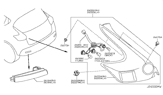 2014 Nissan Juke Body Assy-Rear Combination Lamp,RH Diagram for 26554-3YM2A