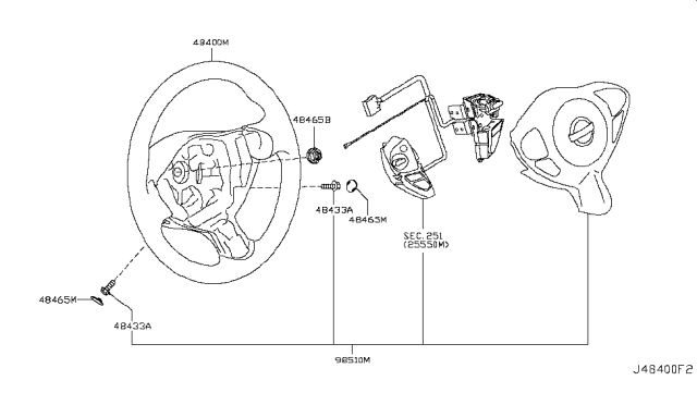 2017 Nissan Juke Steering Wheel Assembly Without Pad Diagram for 48430-3YV1A