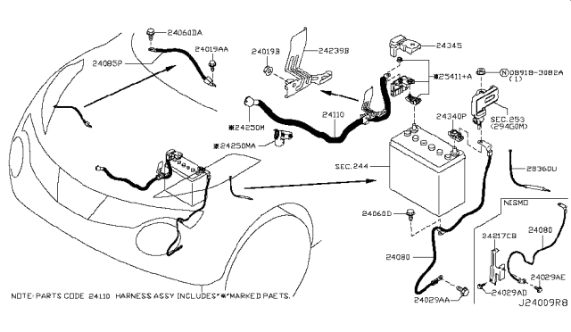 2014 Nissan Juke Battery Terminal Connector Diagram for 24340-7F001