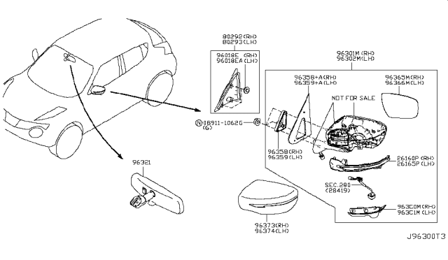 2015 Nissan Juke Glass - Mirror, LH Diagram for 96366-1FC0A