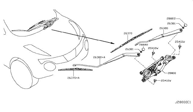2014 Nissan Juke Windshield Wiper Blade Assembly Diagram for 28890-1KE1A