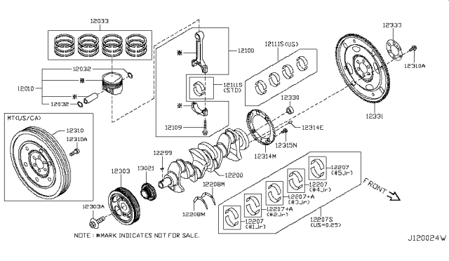 2017 Nissan Juke Piston,Crankshaft & Flywheel Diagram 2