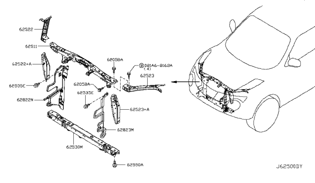 2016 Nissan Juke Support - Radiator Core, Side LH Diagram for 62523-1KA0A