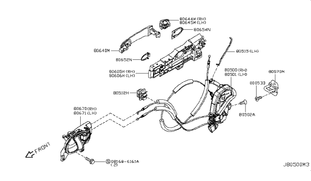 2014 Nissan Juke Outside Handle Grip, Passenger Side Diagram for 80640-1JU0A