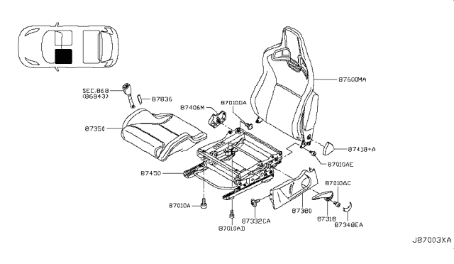 2015 Nissan Juke Cushion Assy-Front Seat Diagram for 87300-3YW5A