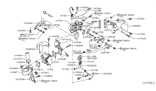 2015 Nissan Juke Exhaust Gas Recircuration Valve Diagram for 14710-BV80A