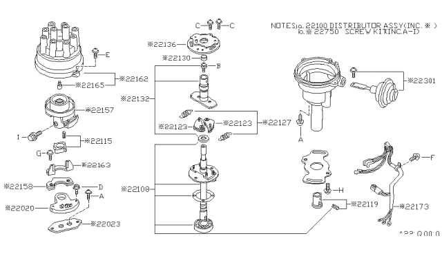 1985 Nissan 720 Pickup Rotor - Head Diagram for 22157-18F00