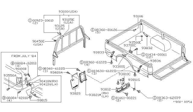 1981 Nissan 720 Pickup Back Door Panel & Fitting Diagram 1