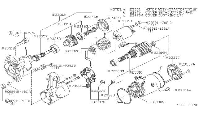 1983 Nissan 720 Pickup Starter Motor Diagram for 23300-U6004