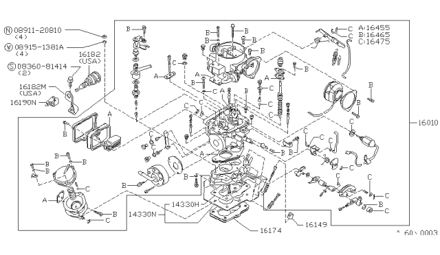 1982 Nissan 720 Pickup Carburetor Assy Diagram for 16010-10W10